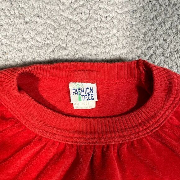Vintage Terry Sweatshirt Women's Pullover Crew Neck 70s 80s Red Sweater Medium - Picture 2 of 5